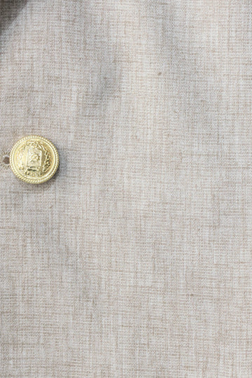 Men’s Desert Beige Linen-Feel Slim Fit Blazer with Gold Crest Buttons