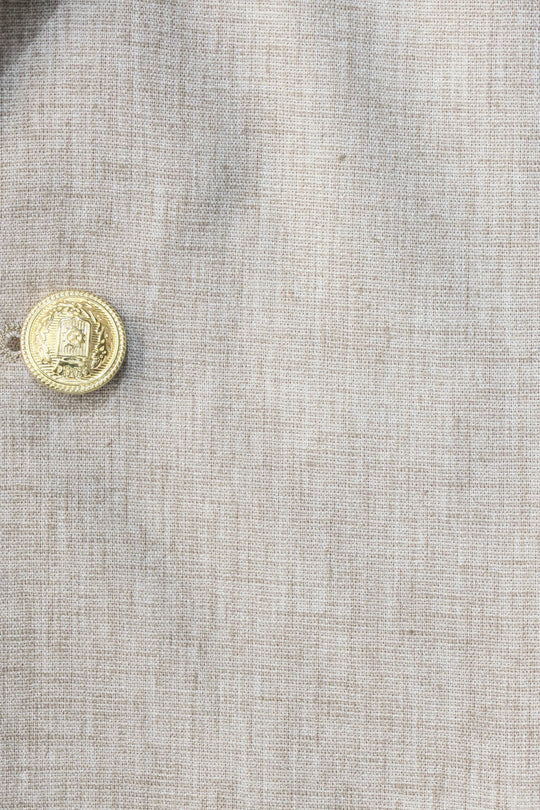 Men’s Desert Beige Linen-Feel Slim Fit Blazer with Gold Crest Buttons