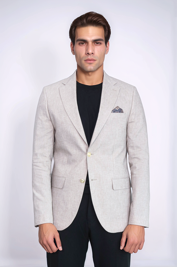 Men’s Desert Beige Linen-Feel Slim Fit Blazer with Gold Crest Buttons