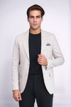 Men’s Desert Beige Linen-Feel Slim Fit Blazer with Gold Crest Buttons