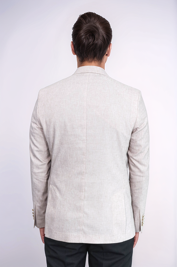 Men’s Desert Beige Linen-Feel Slim Fit Blazer with Gold Crest Buttons