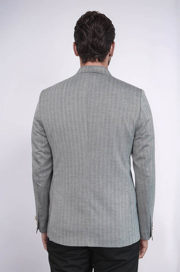 Men’s Midnight Black Herringbone Slim Fit Blazer with Gold Crest Buttons