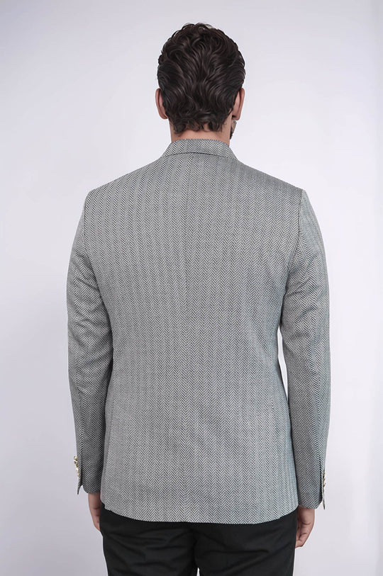 Men’s Midnight Black Herringbone Slim Fit Blazer with Gold Crest Buttons