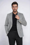 Men’s Midnight Black Herringbone Slim Fit Blazer with Gold Crest Buttons