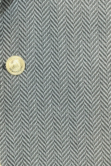 Men’s Midnight Black Herringbone Slim Fit Blazer with Gold Crest Buttons