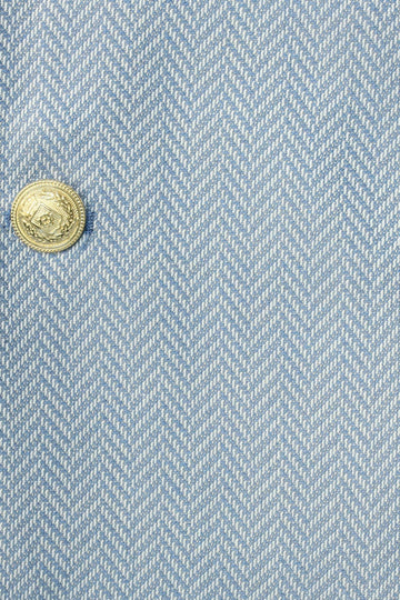 Men’s Sky Blue Herringbone Slim Fit Blazer with Gold Crest Buttons
