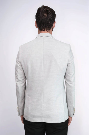 Men’s Dove Grey Herringbone Slim Fit Blazer with Gold Crest Buttons