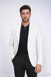 Men’s Dove Grey Herringbone Slim Fit Blazer with Gold Crest Buttons