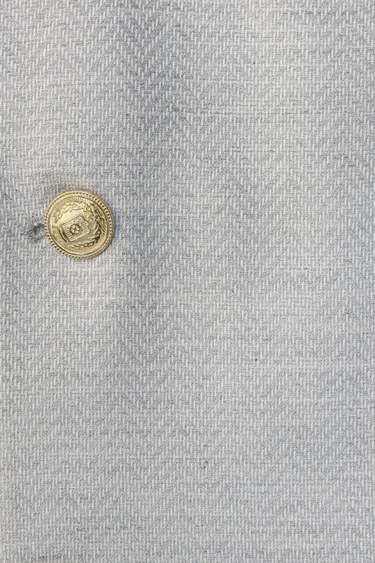Men’s Dove Grey Herringbone Slim Fit Blazer with Gold Crest Buttons