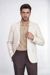 Men’s Sand Beige Herringbone Slim Fit Blazer with Gold Crest Buttons