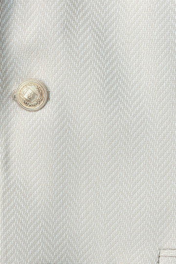 Men’s Sand Beige Herringbone Slim Fit Blazer with Gold Crest Buttons