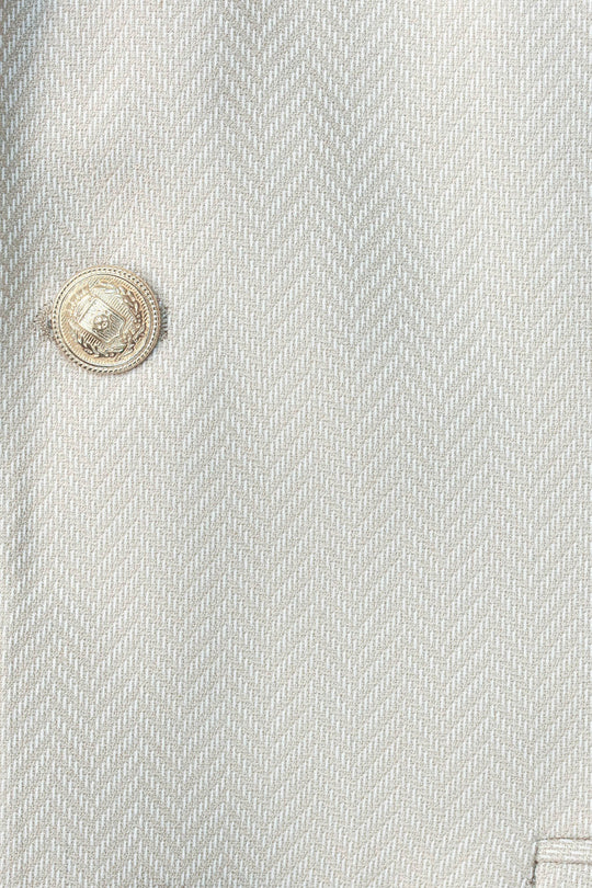 Men’s Sand Beige Herringbone Slim Fit Blazer with Gold Crest Buttons
