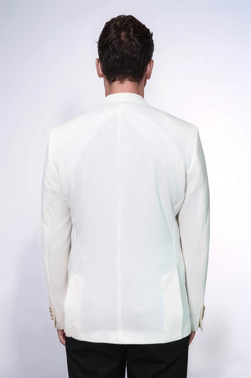 Men’s Arctic Ecru Textured Slim Fit Blazer with Gold Crest Buttons