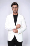 Men’s Arctic Ecru Textured Slim Fit Blazer with Gold Crest Buttons