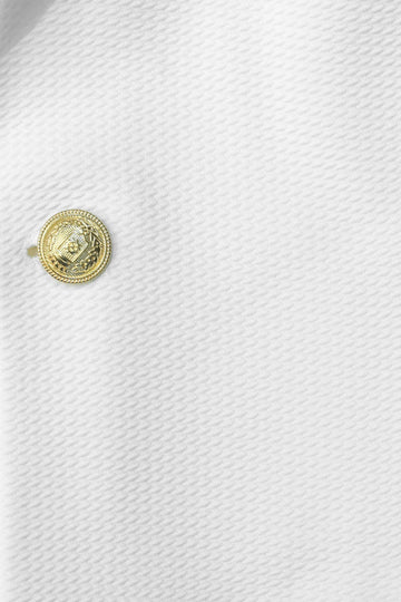 Men’s Arctic Ecru Textured Slim Fit Blazer with Gold Crest Buttons