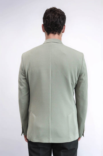 Men’s Sage Green Textured Slim Fit Blazer with Gold Crest Buttons