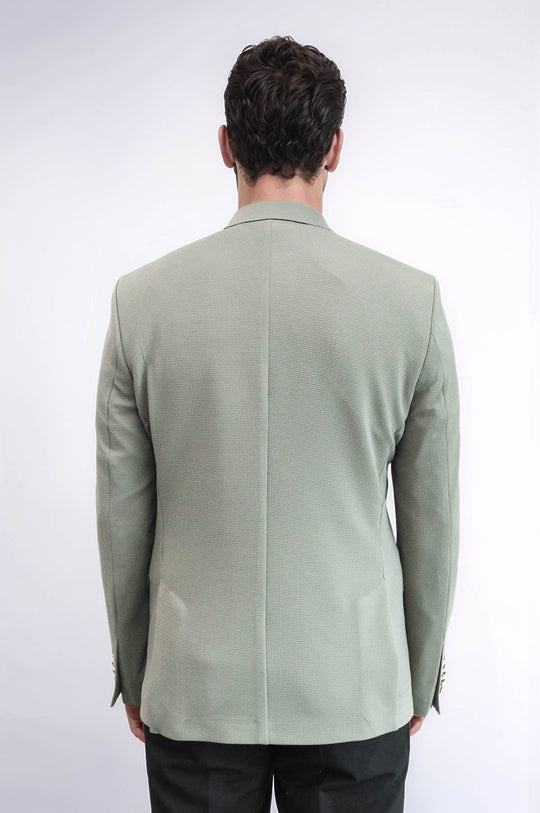 Men’s Sage Green Textured Slim Fit Blazer with Gold Crest Buttons
