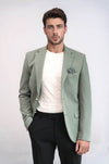 Men’s Sage Green Textured Slim Fit Blazer with Gold Crest Buttons
