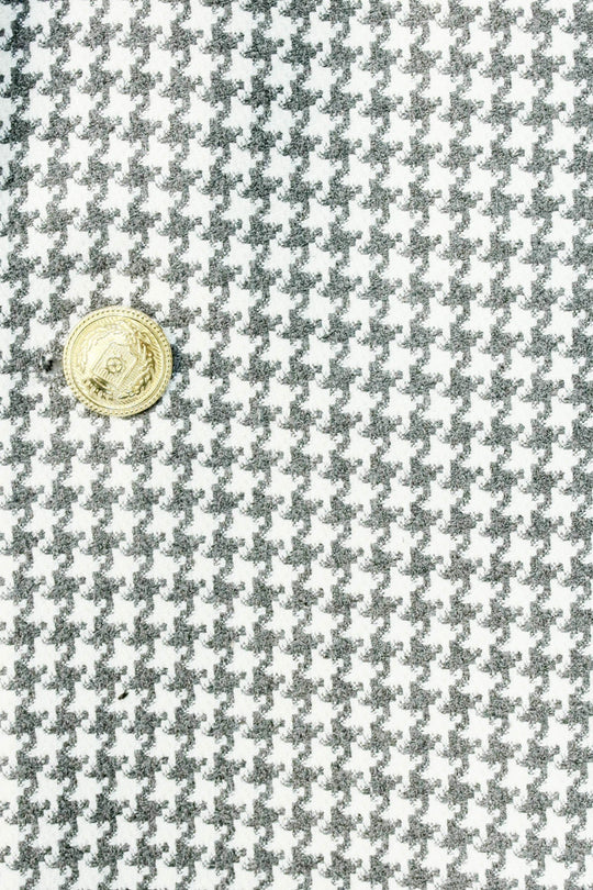 Men’s Dove Grey Houndstooth Slim Fit Blazer with Gold Crest Buttons