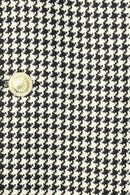 Men’s Black & Cream Houndstooth Slim Fit Blazer with Gold Crest Buttons