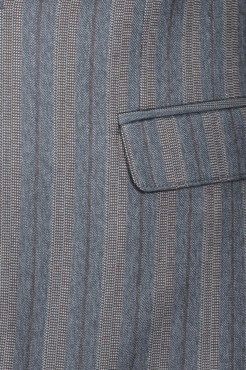 Men’s Grey Textured Vertical Striped Slim Fit Notch Lapel Sport Blazer