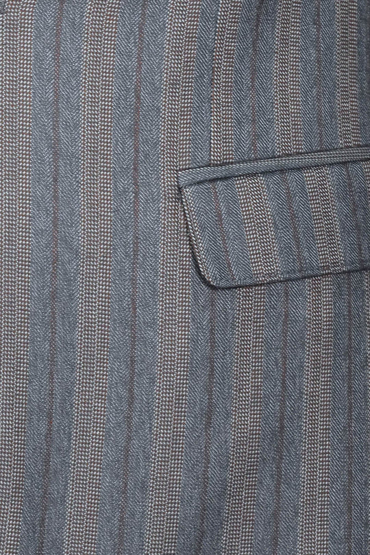 Men’s Grey Textured Vertical Striped Slim Fit Notch Lapel Sport Blazer