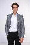 Men’s Grey Textured Vertical Striped Slim Fit Notch Lapel Sport Blazer