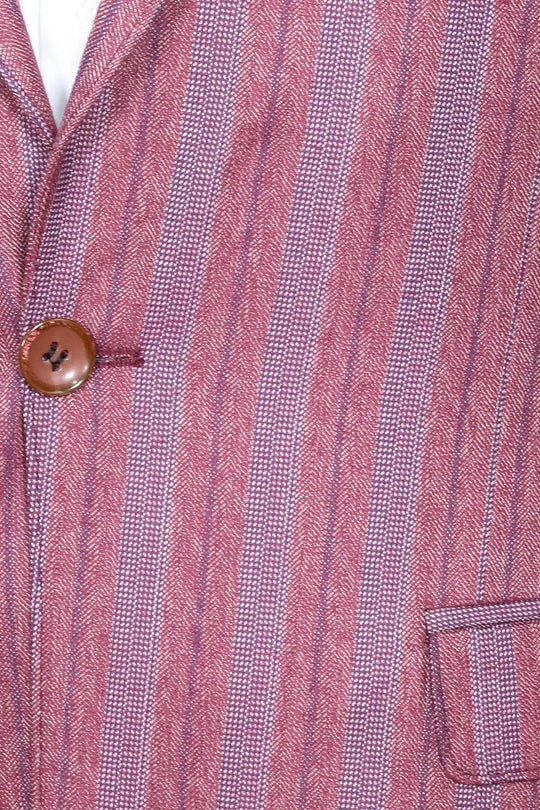 Men’s Burgundy Vertical Striped Slim Fit Single-Button Notch Lapel Sport Blazer