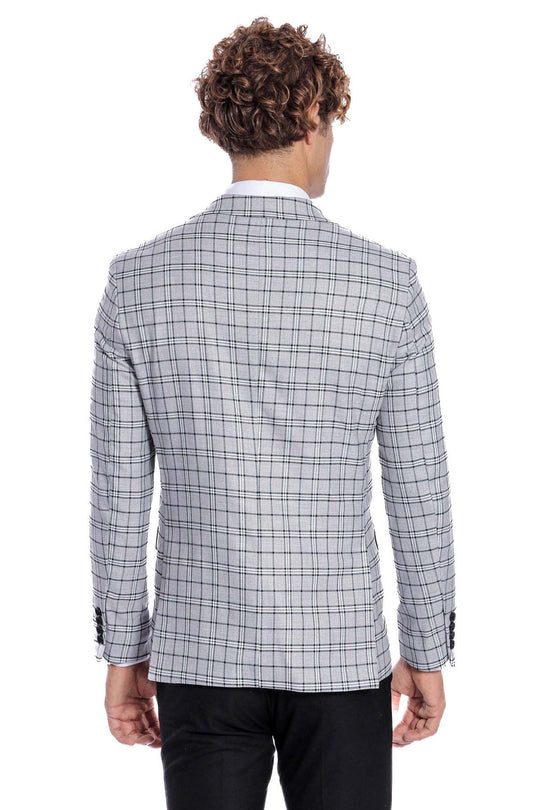 Men’s Sand Brown Windowpane Checked Slim Fit Notch Lapel Blazer