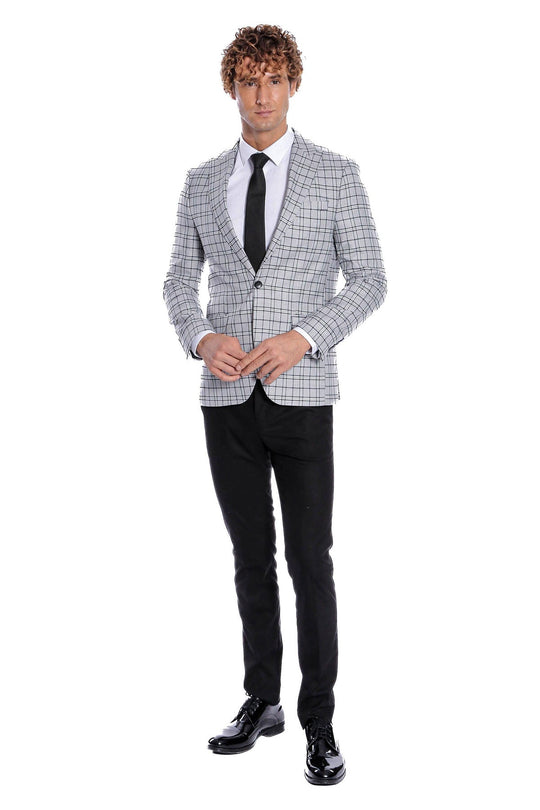 Men’s Sand Brown Windowpane Checked Slim Fit Notch Lapel Blazer