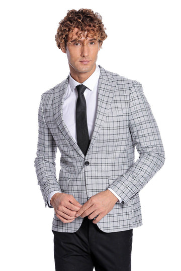 Men’s Sand Brown Windowpane Checked Slim Fit Notch Lapel Blazer