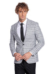 Men’s Sand Brown Windowpane Checked Slim Fit Notch Lapel Blazer
