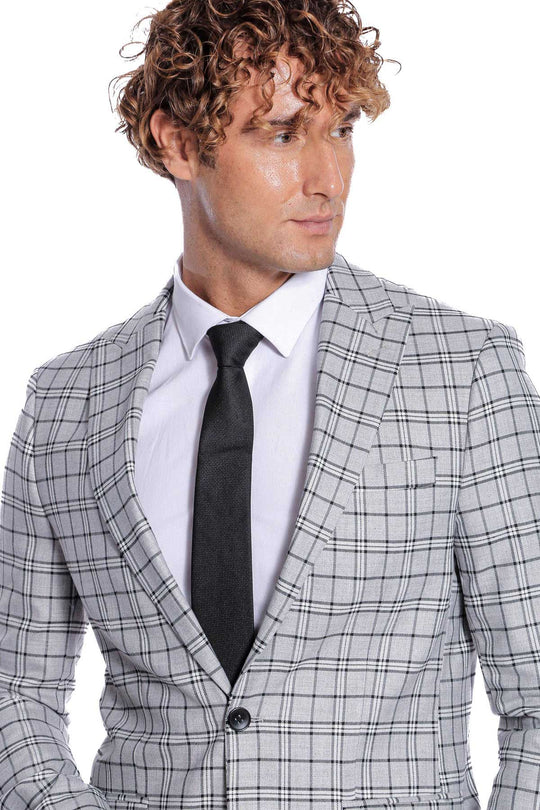 Men’s Sand Brown Windowpane Checked Slim Fit Notch Lapel Blazer
