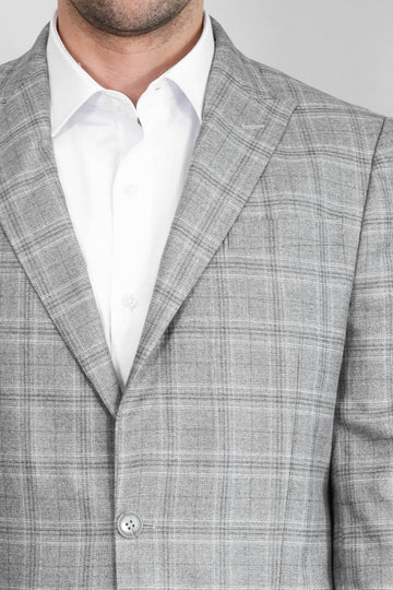 Men’s Light Grey Windowpane Checked Slim Fit Peak Lapel Sport Blazer