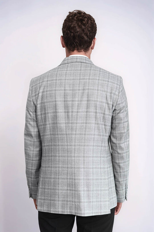 Men’s Light Grey Windowpane Checked Slim Fit Peak Lapel Sport Blazer