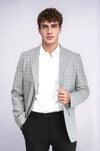 Men’s Light Grey Windowpane Checked Slim Fit Peak Lapel Sport Blazer