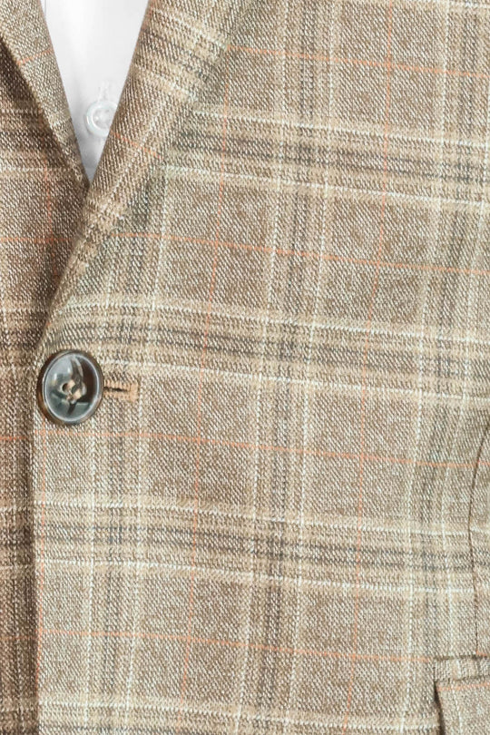 Men’s Light Brown Windowpane Check Slim Fit Peak Lapel Sport Blazer