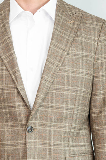 Men’s Light Brown Windowpane Check Slim Fit Peak Lapel Sport Blazer