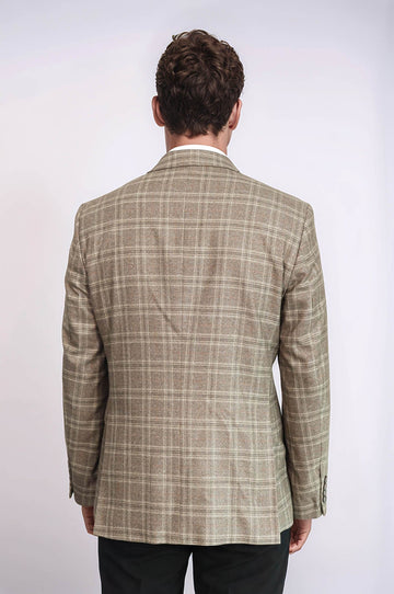 Men’s Light Brown Windowpane Check Slim Fit Peak Lapel Sport Blazer