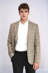 Men’s Light Brown Windowpane Check Slim Fit Peak Lapel Sport Blazer