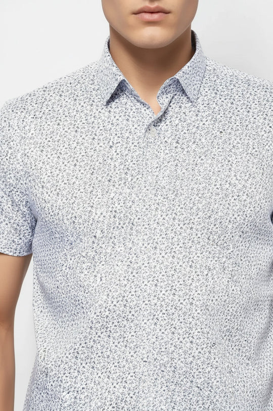Men's White Floral Print Slim Fit Short Sleeve Shirt | Wessi