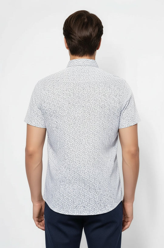 Men's White Floral Print Slim Fit Short Sleeve Shirt | Wessi