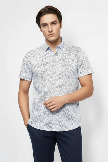 Men's White Floral Print Slim Fit Short Sleeve Shirt | Wessi