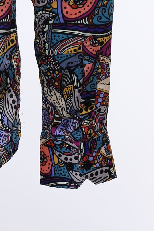 Men's Black Slim Fit Multicolour Patterned Cotton Shirt | Wessi