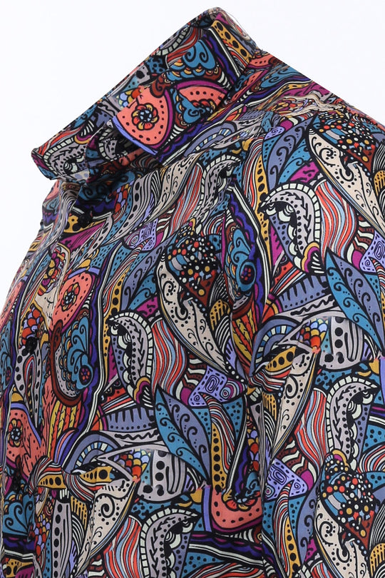 Men's Black Slim Fit Multicolour Patterned Cotton Shirt | Wessi