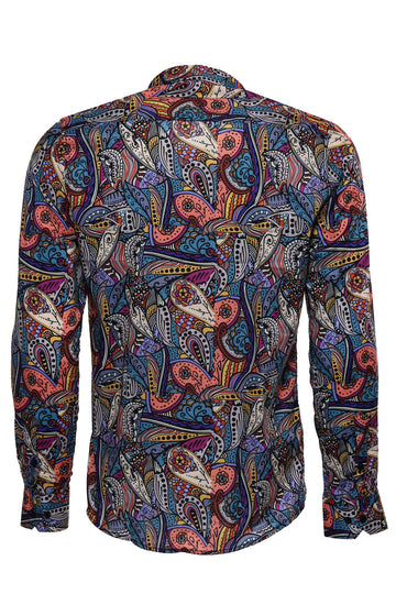 Men's Black Slim Fit Multicolour Patterned Cotton Shirt | Wessi