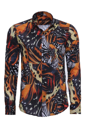 Men's Black Slim Fit Animal Print Multicolour Cotton Shirt | Wessi