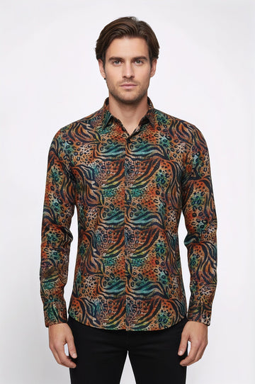 Men's Black Slim Fit Animal Print Multicolour Shirt | Wessi