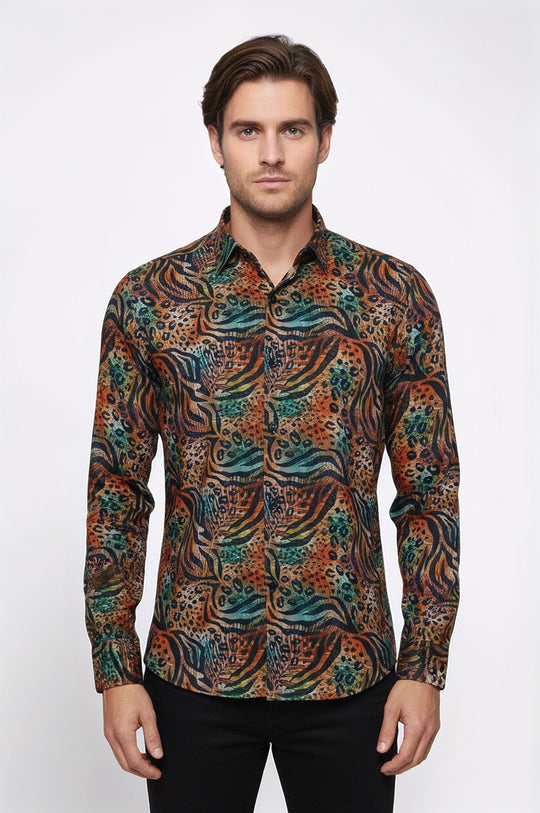 Men's Black Slim Fit Animal Print Multicolour Shirt | Wessi