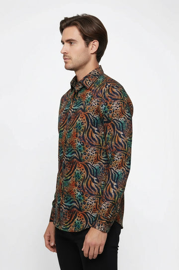 Men's Black Slim Fit Animal Print Multicolour Shirt | Wessi